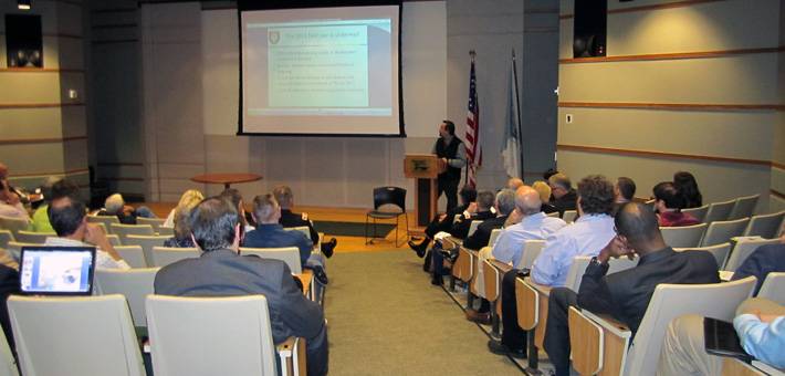 Participants seated at the public meeting at Minnesota Valley National Wildlife Refuge. Photo by USFWS.